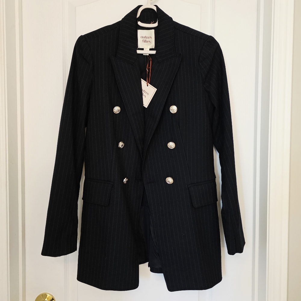 Navy Pinstripe Double-Breasted Blazer